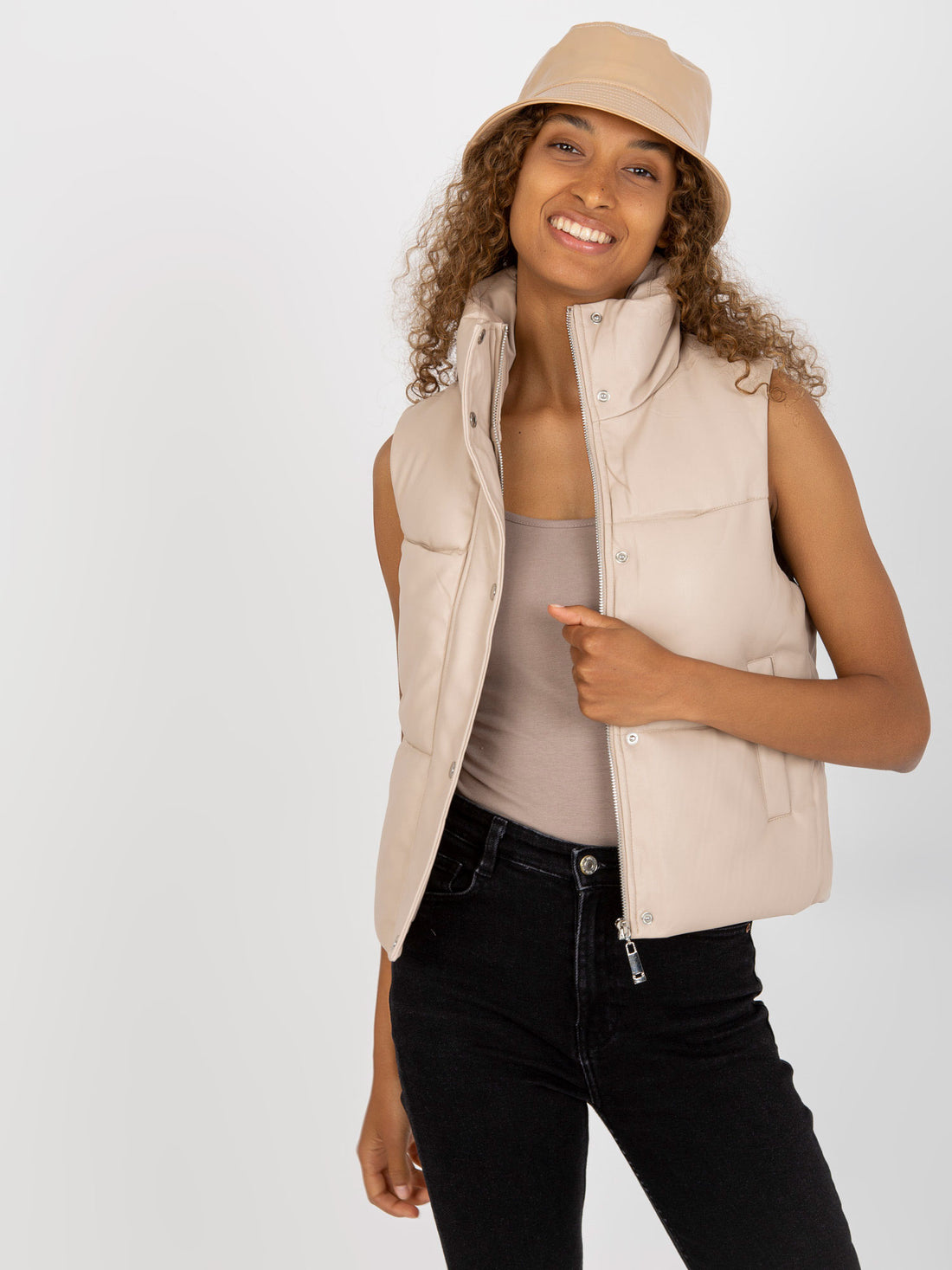 Puffer Cropped Faux Leather Vest