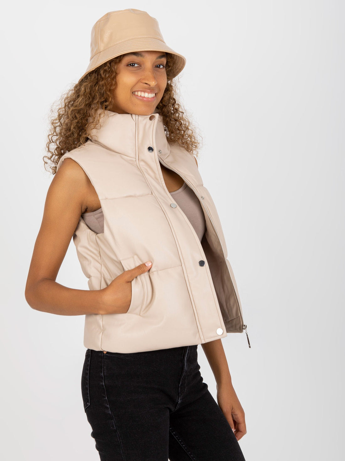 Puffer Cropped Faux Leather Vest