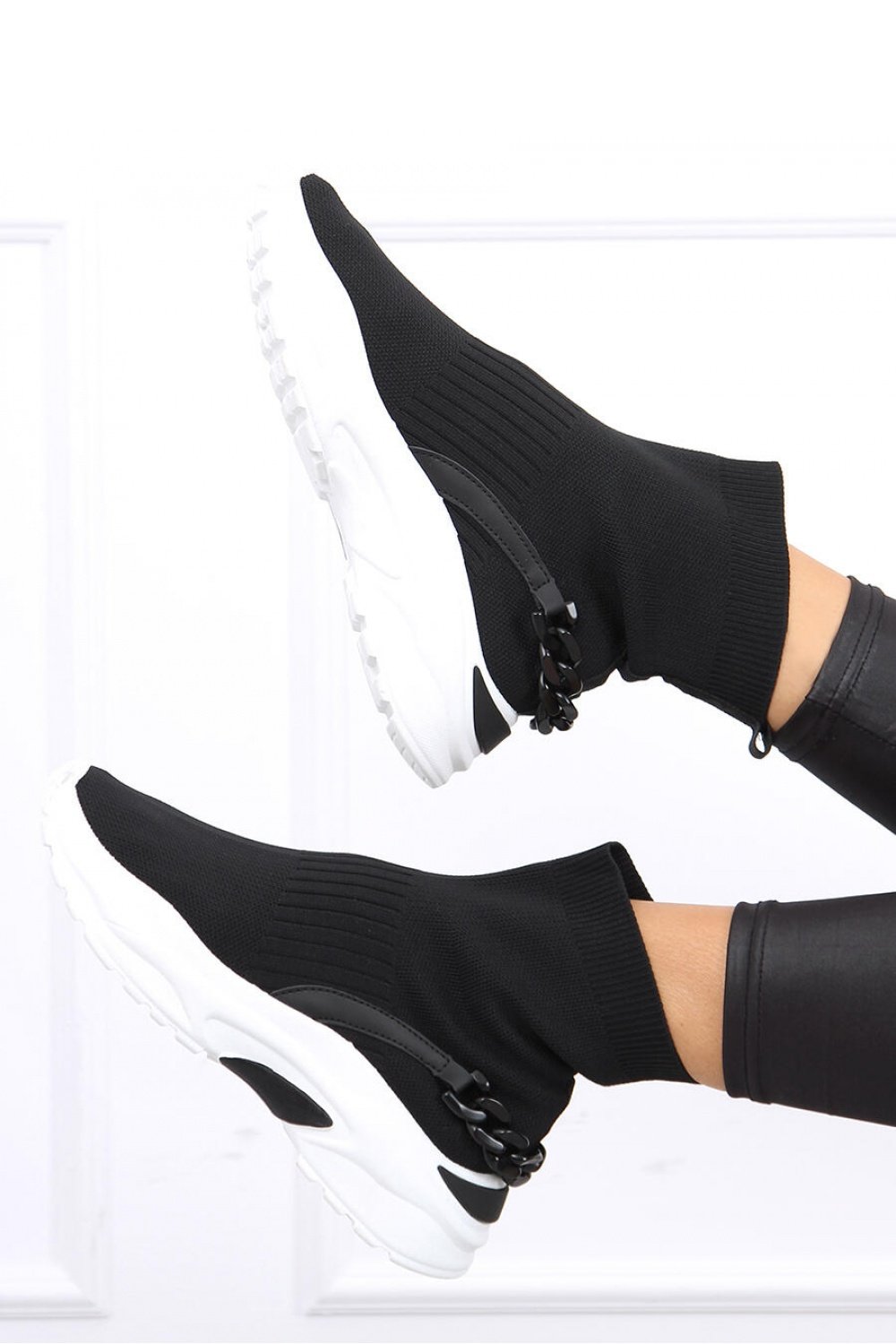High Sole Sock Sneakers with Matte Chain
