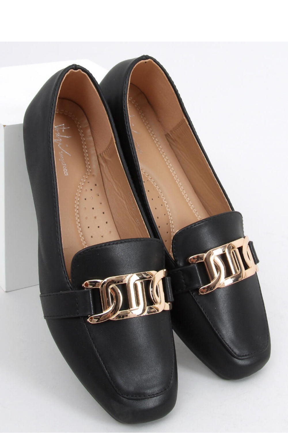 Square Toe Loafers Chain Decoration