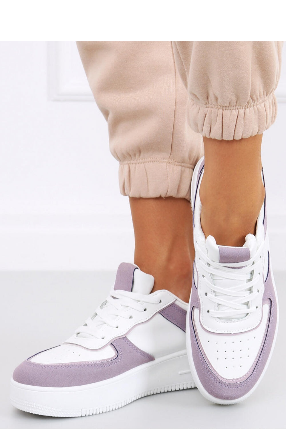 Lilac White Lace-up Sneakers