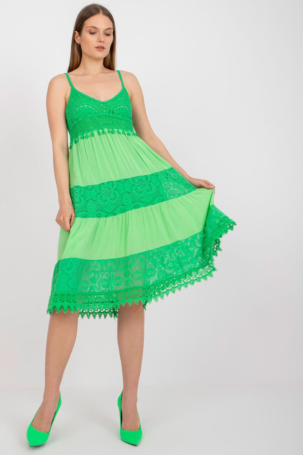 Green Summer Dress Openwork