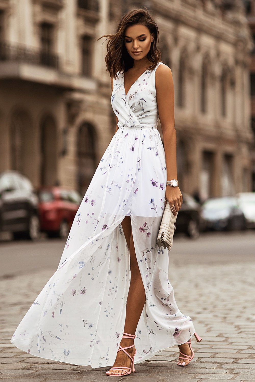 Floral Maxi Dress Front Slit Plus Sizes