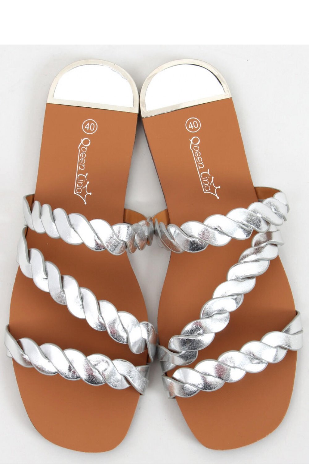 Braided Straps Silver Flats