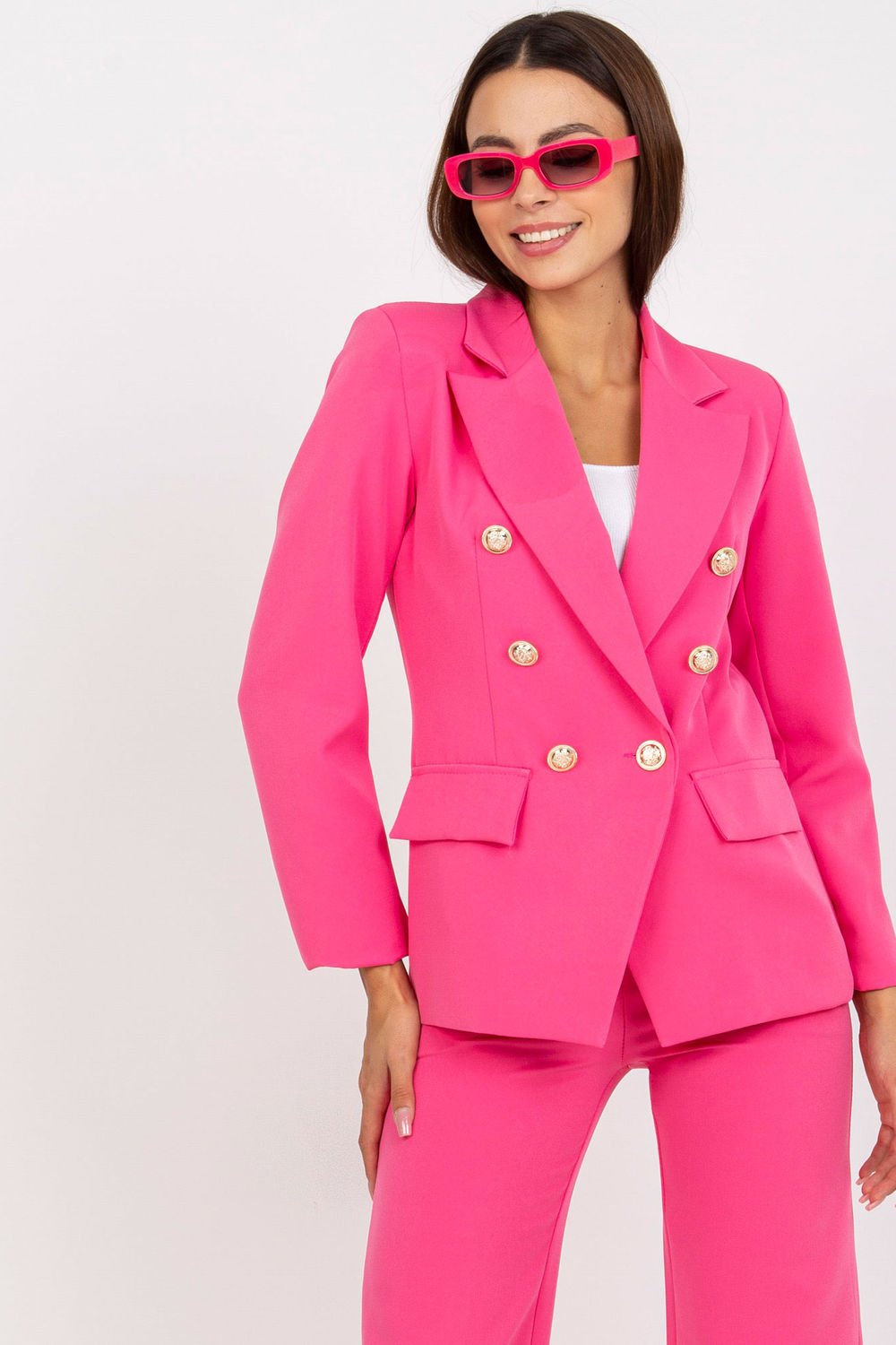 Hot Pink Double Breasted Suit Blazer