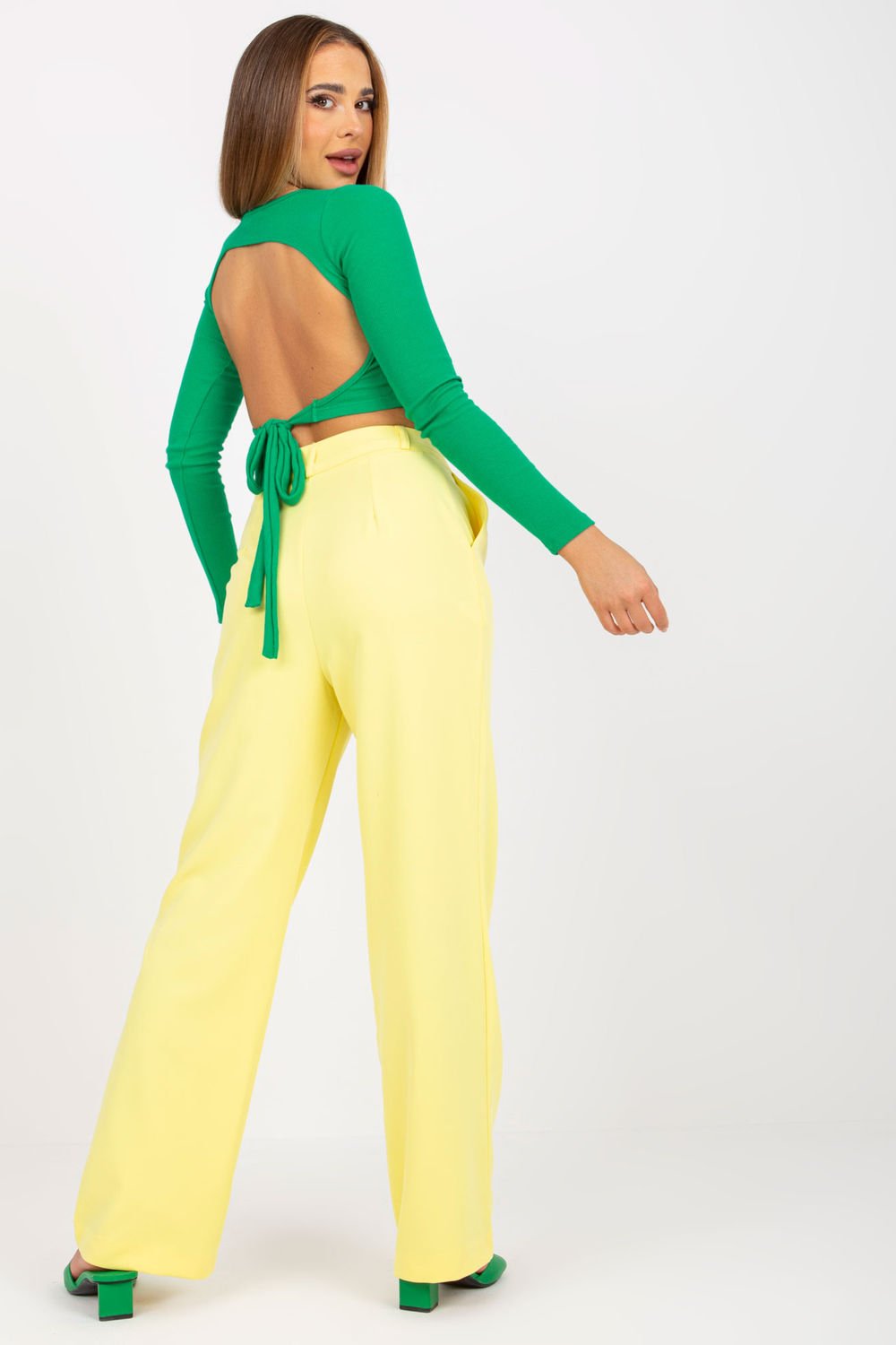 Butter Color Wide Leg Pants with Pockets