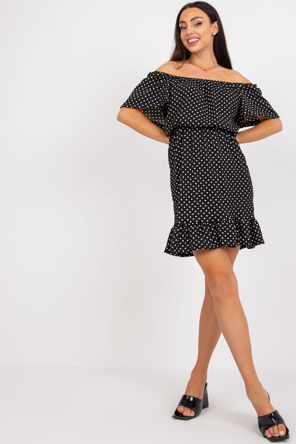 Off-shoulder Polka Dot Mini Dress