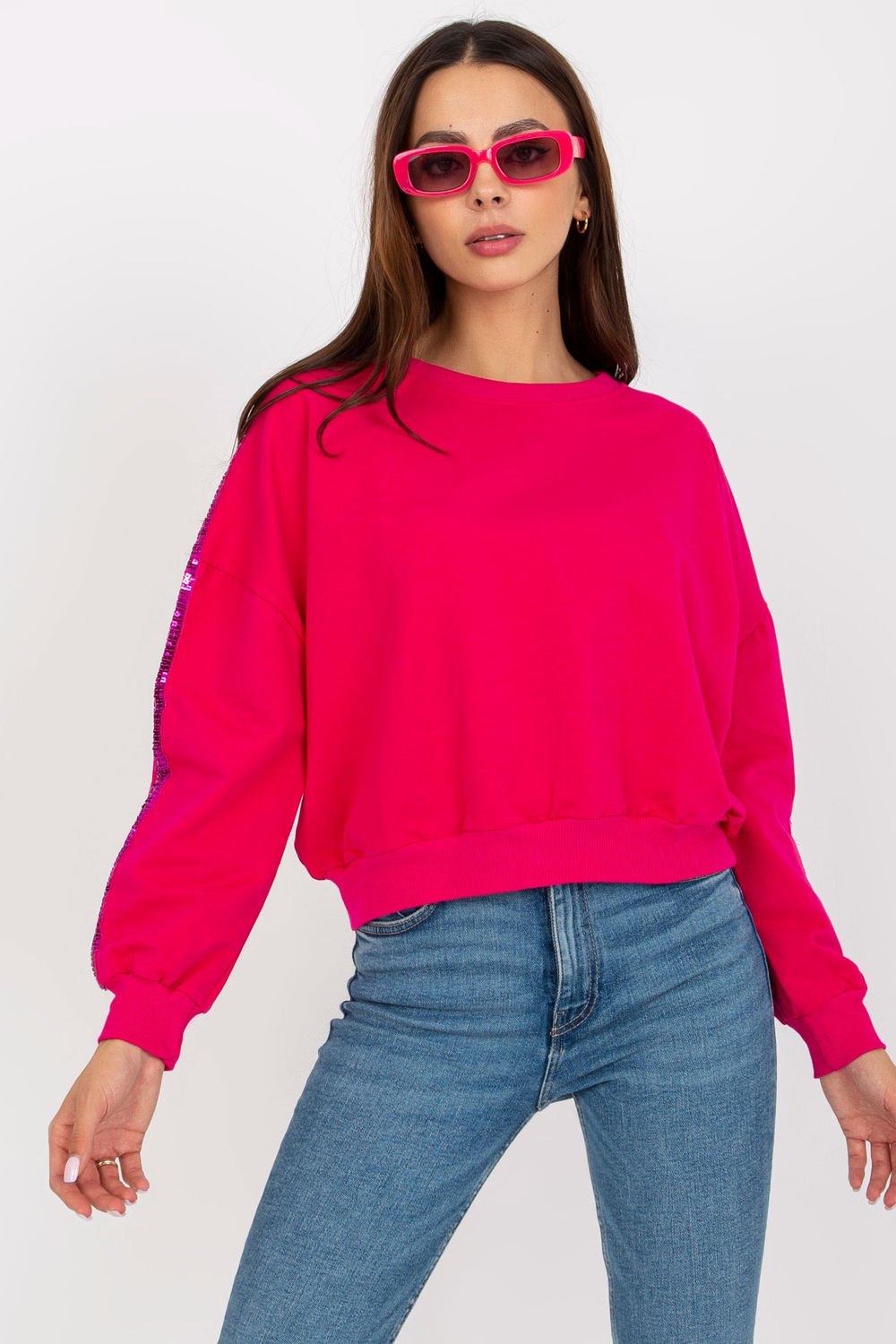 Sequins Sleeve Sweatshirt Hot Pink