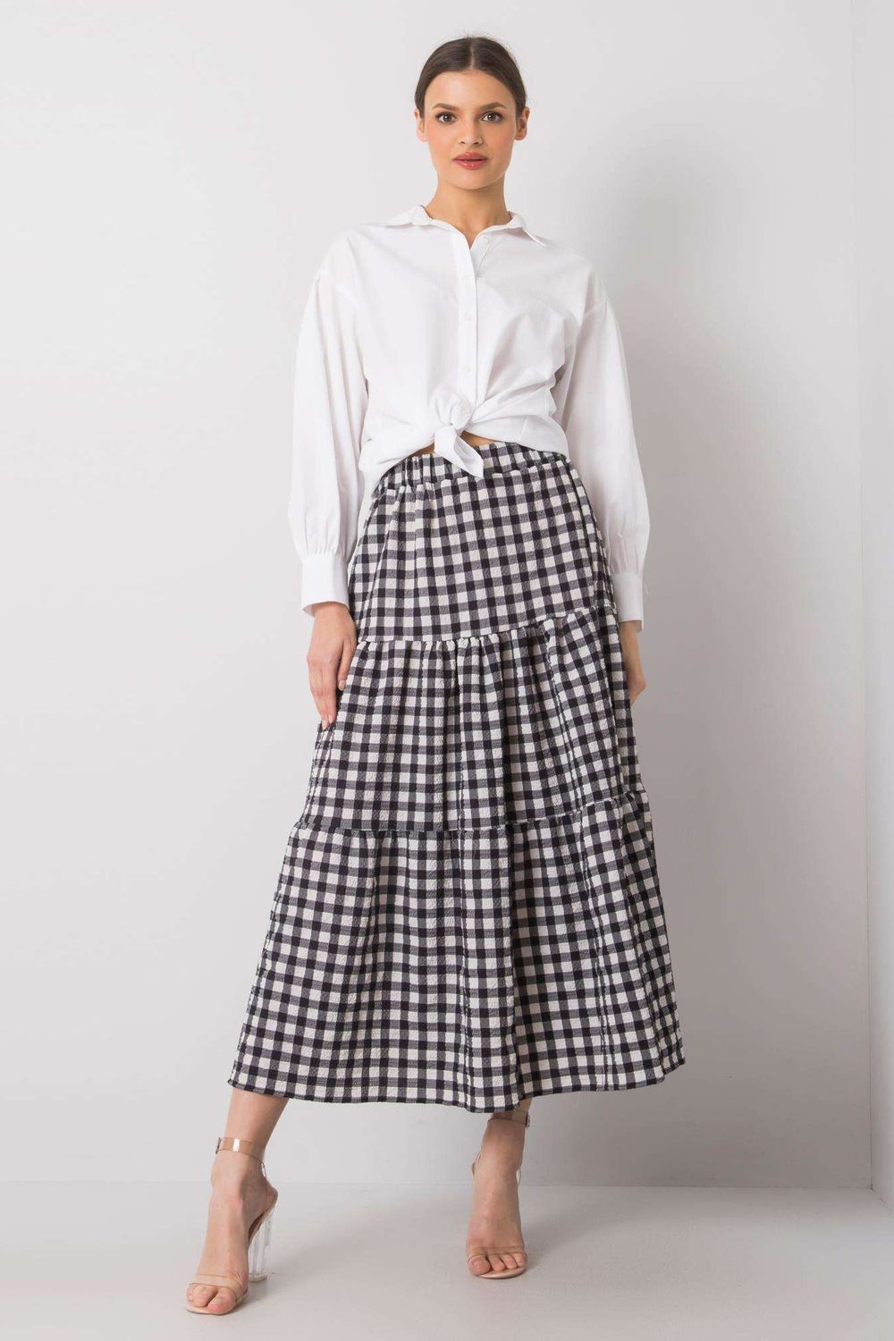 Checkered Tiered Midi Skirt