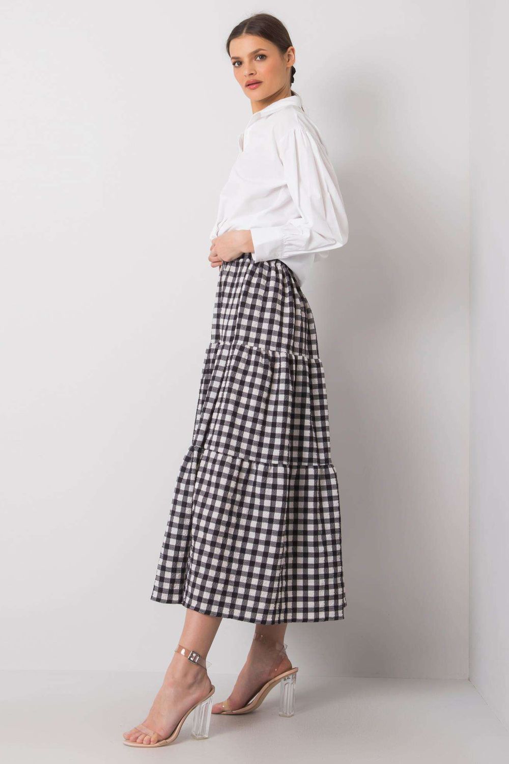 Checkered Tiered Midi Skirt