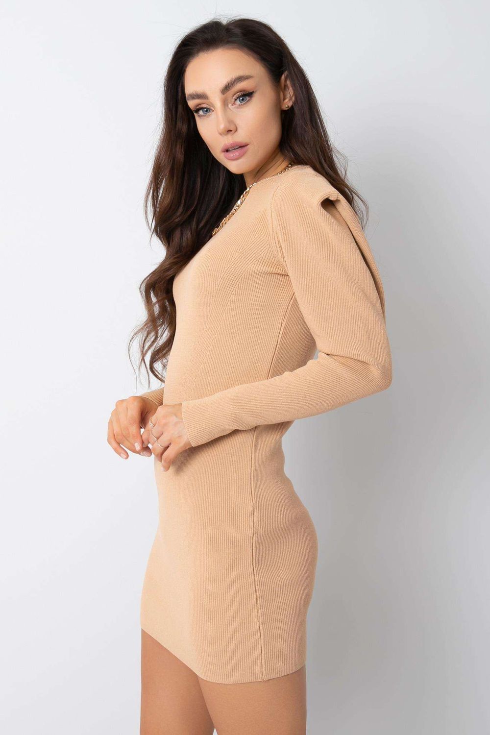 Padded Shoulders Fitted Mini Dress