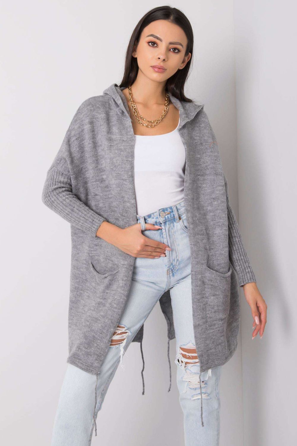 Long Open Cardigan with Hood