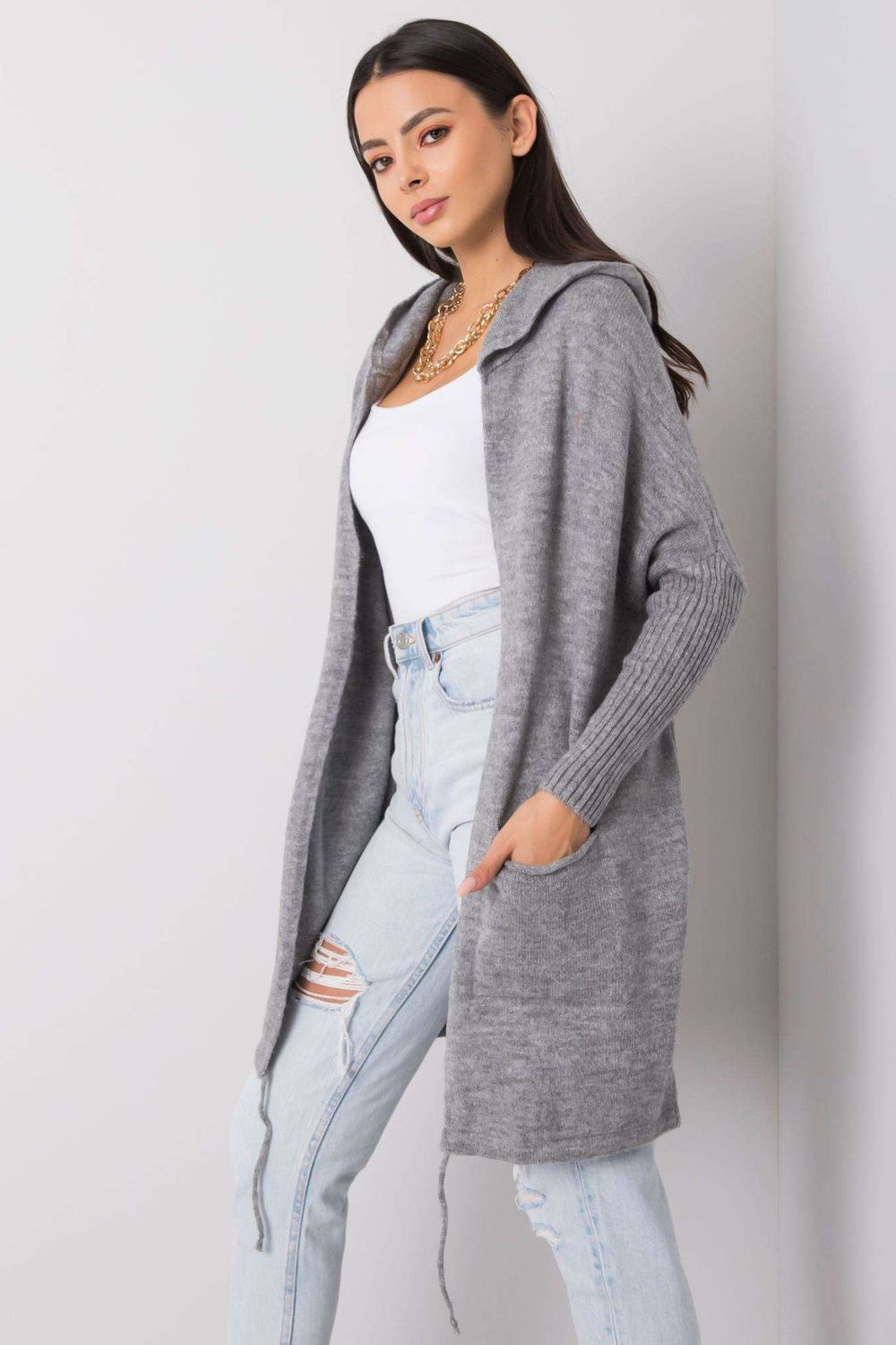 Long Open Cardigan with Hood