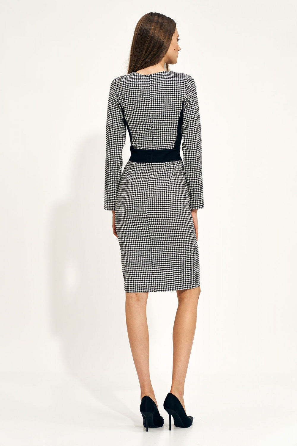Fitted Houndstooth Midi Dress