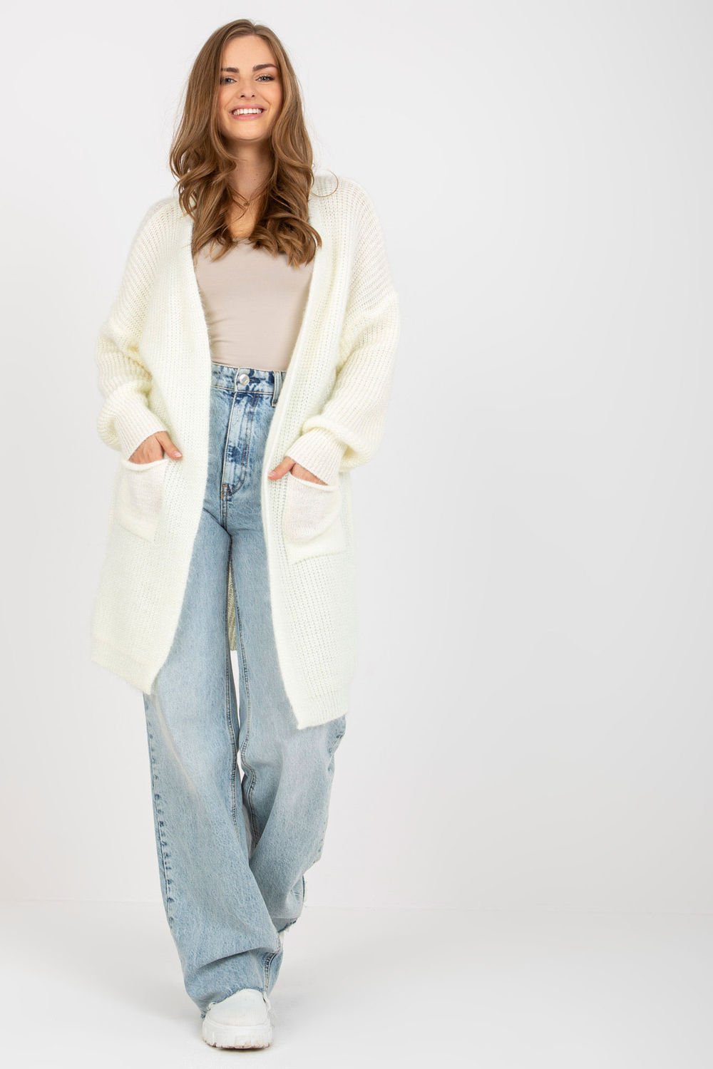 Long Knit Mohair Cardigan with Front Pockets