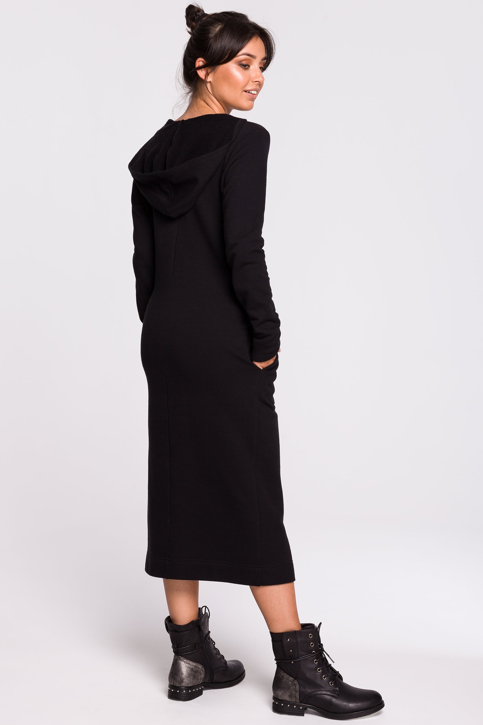Cotton Maxi Hooded Dress Black