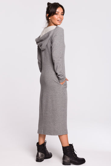 Cotton Maxi Hooded Dress Grey