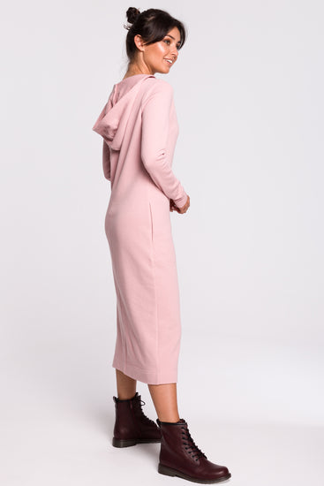 Cotton Maxi Hooded Dress Pink