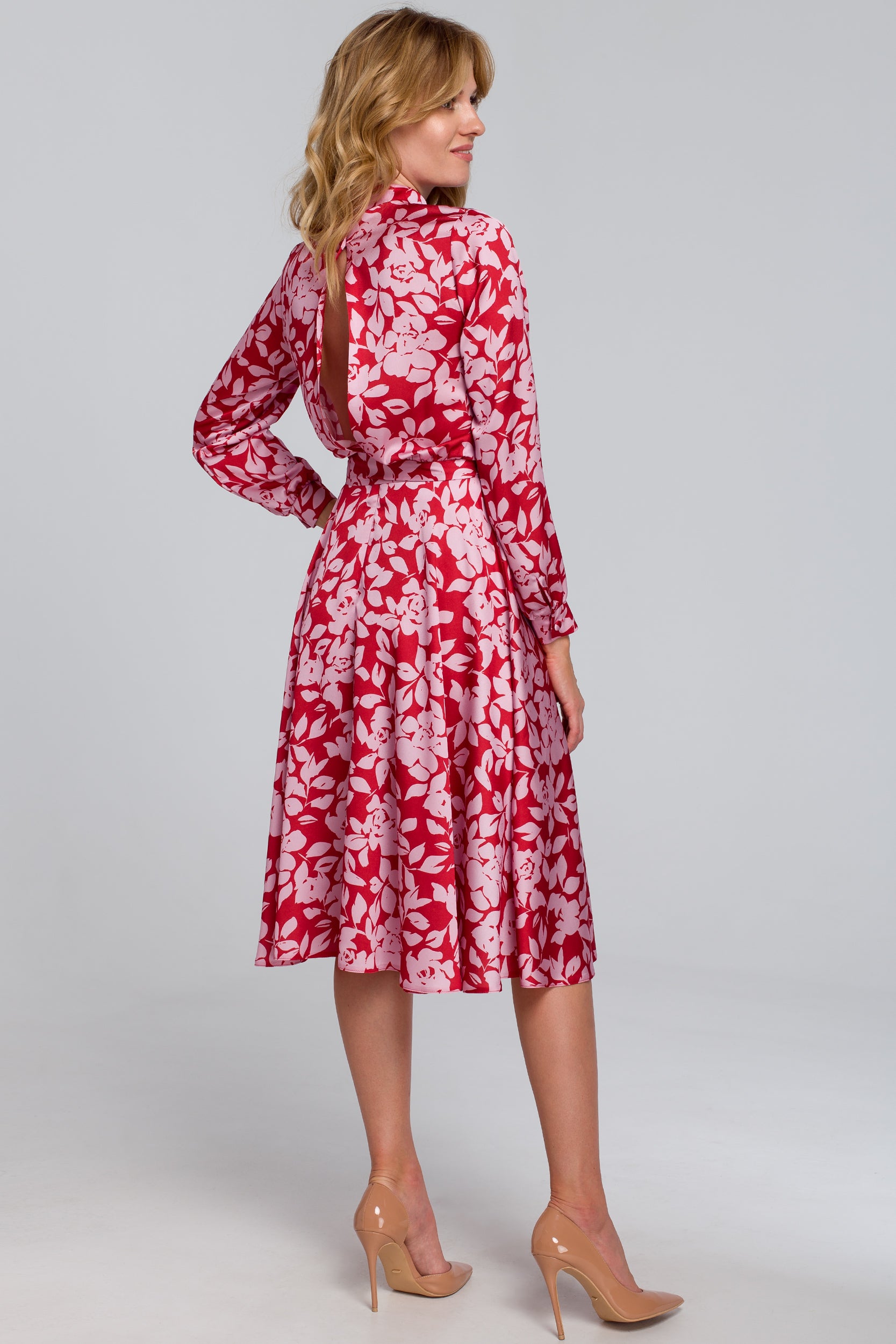 Floral Print Midi Dress with Open Back