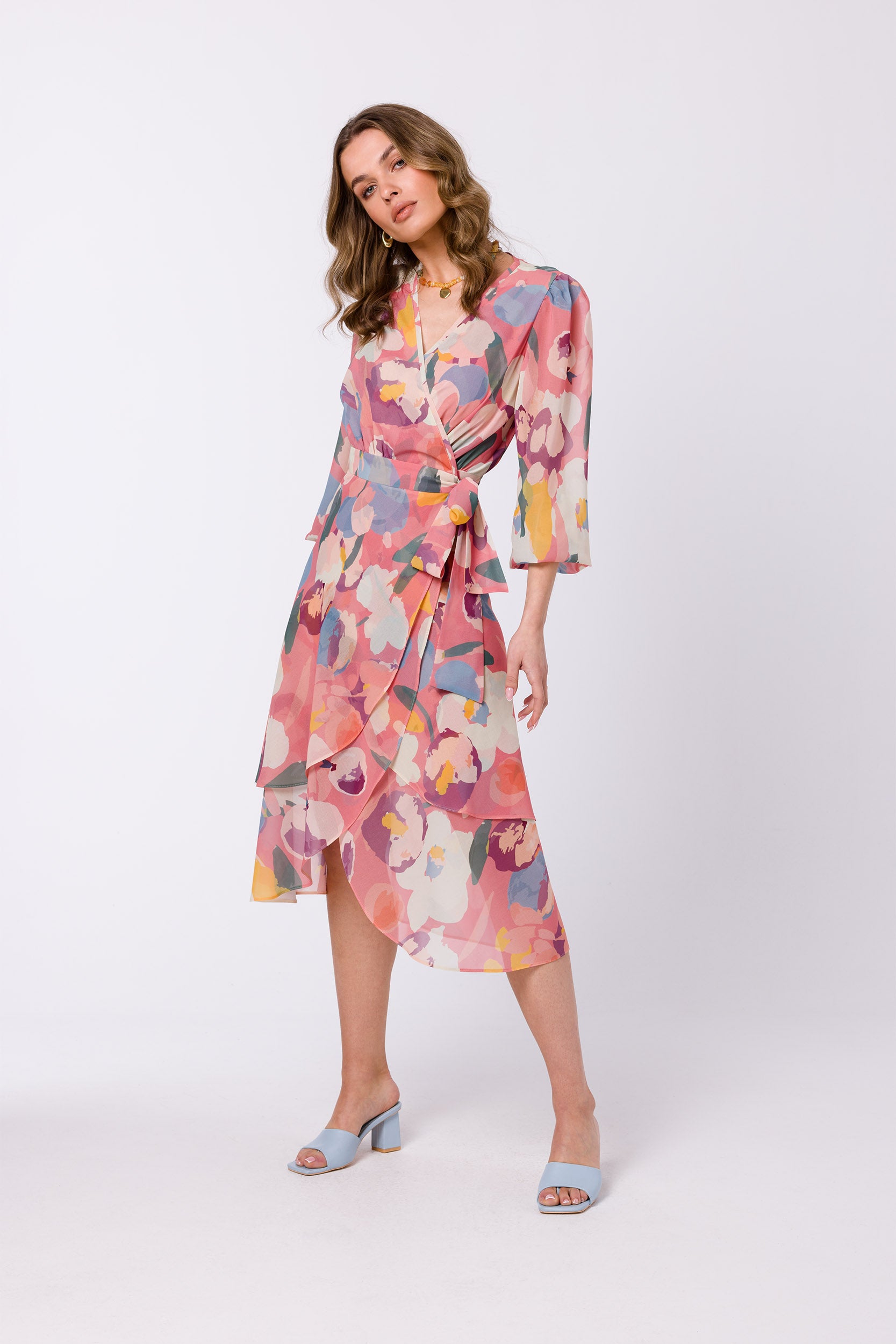 Floral Print Midi Wrap Dress