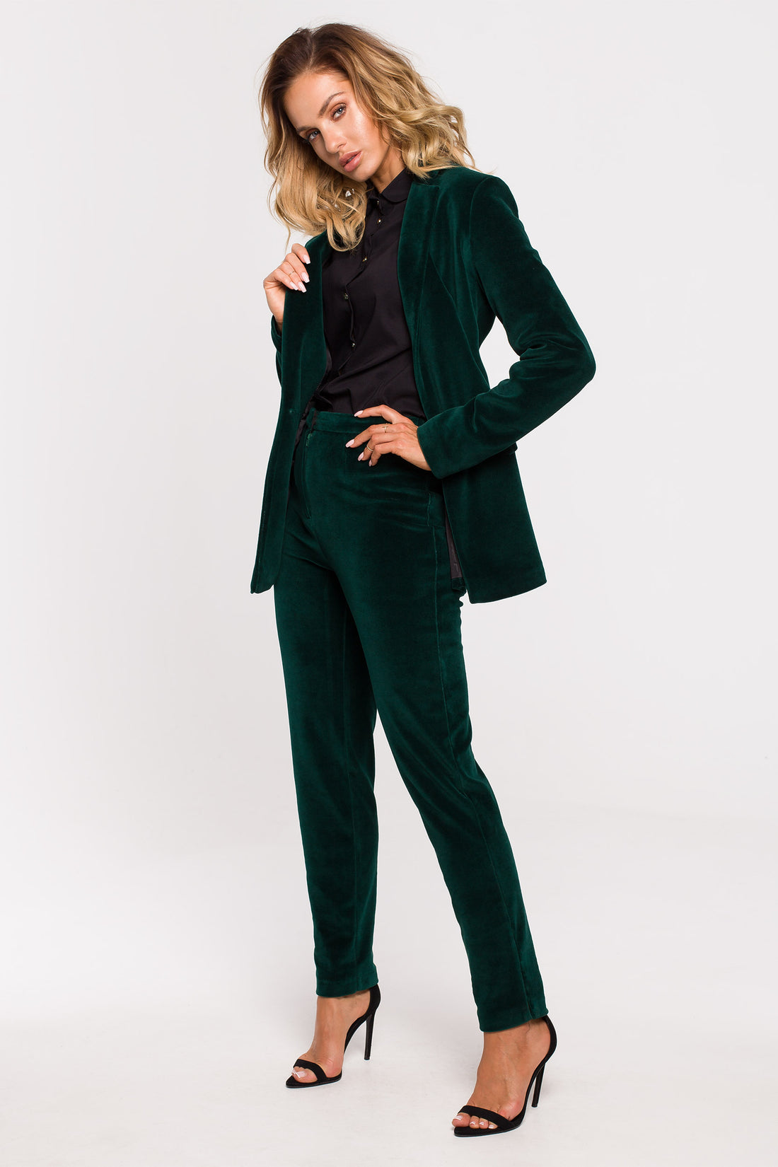 Green Velvet Single-Button Blazer Suit Separate
