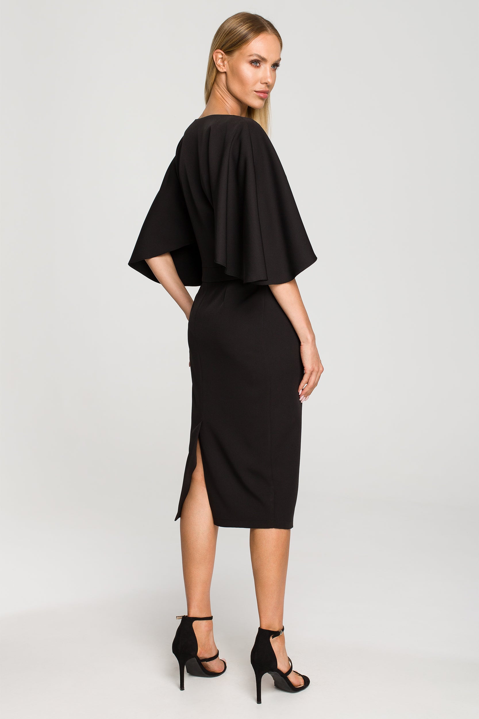 Kimono Sleeve Black Midi Dress