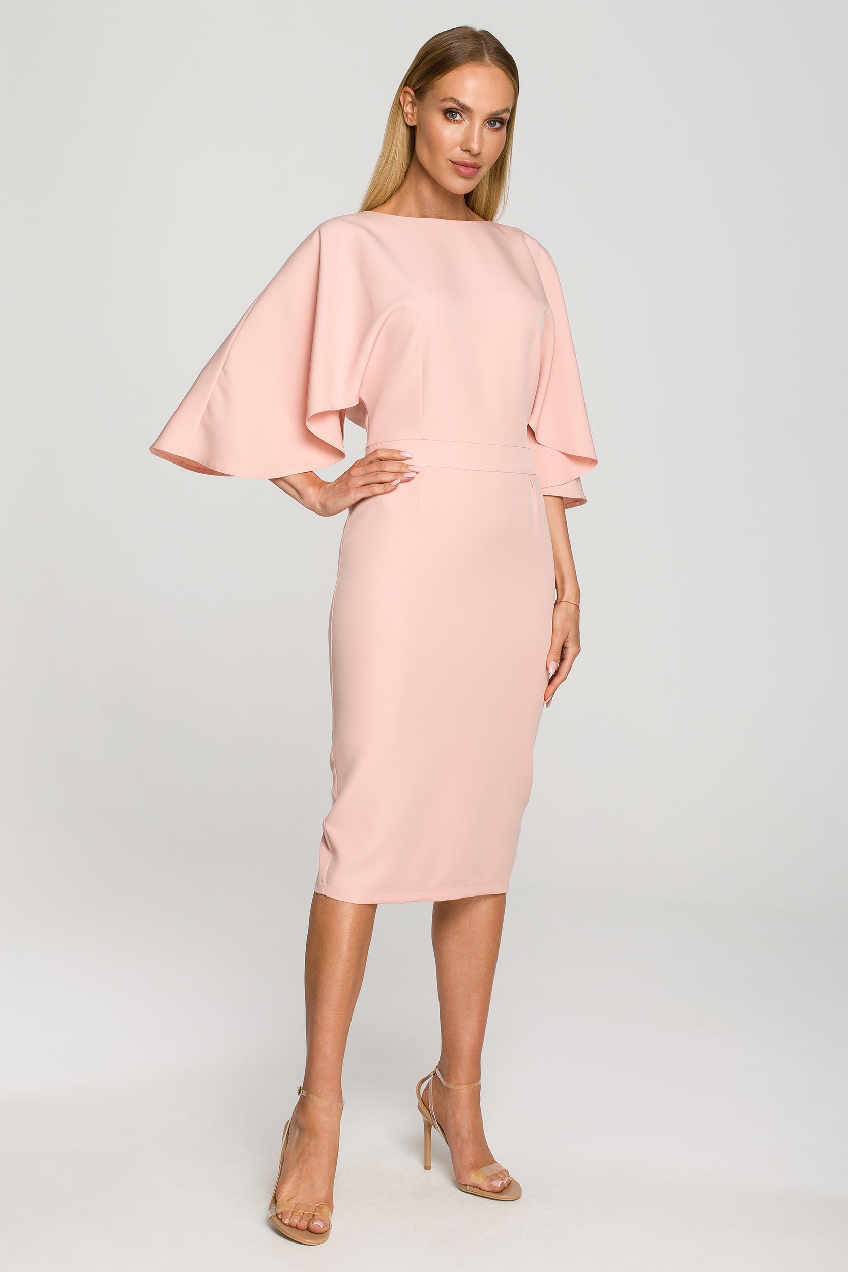 Kimono Sleeve Pink Midi Dress