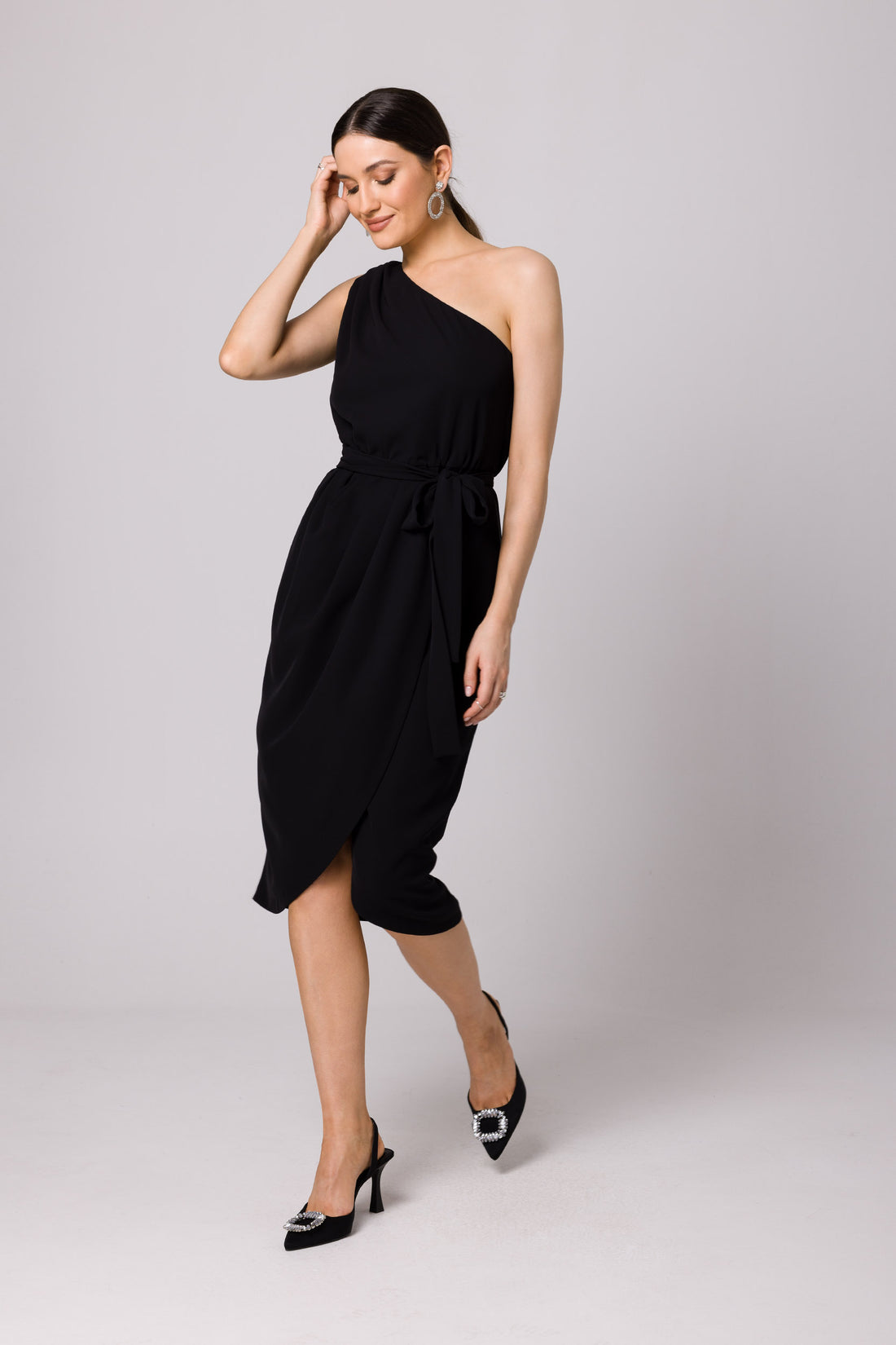 One-Shoulder Midi Wrap Dress