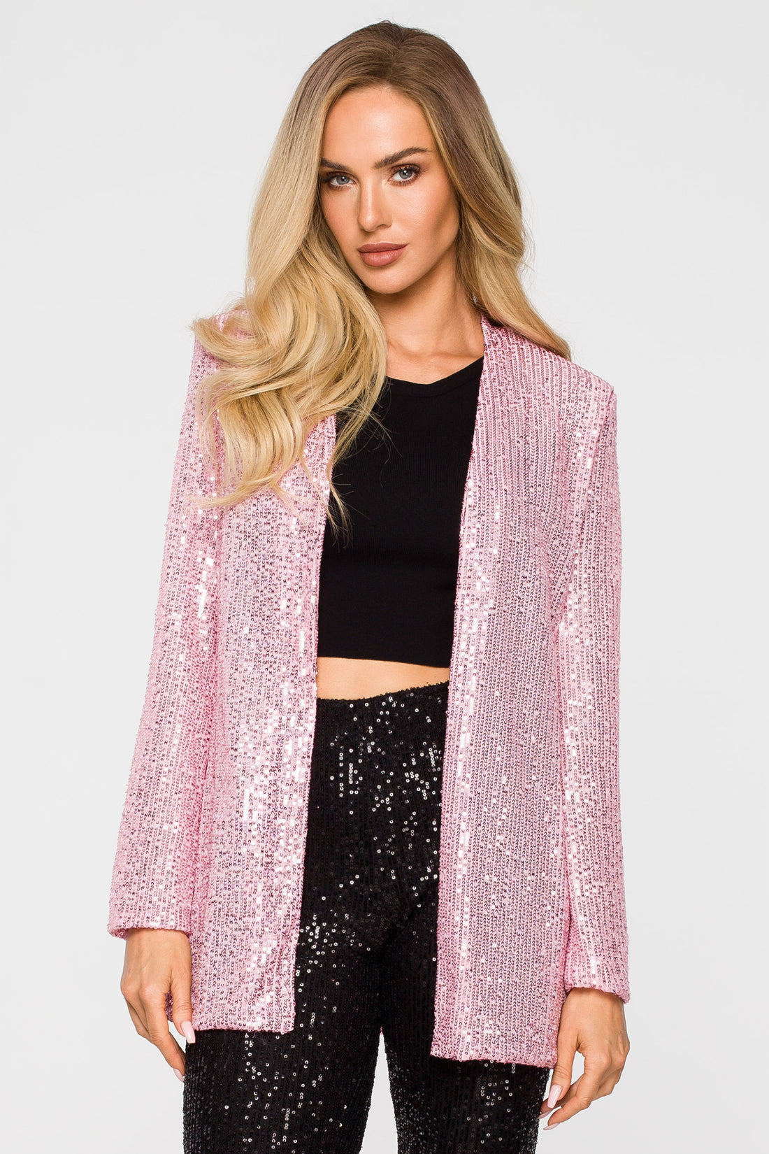 Pink Sequin Loose Open Blazer