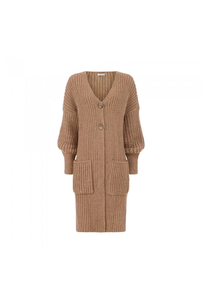 Wide Sleeve Long Cardigan with Buttons at Strictly Influential