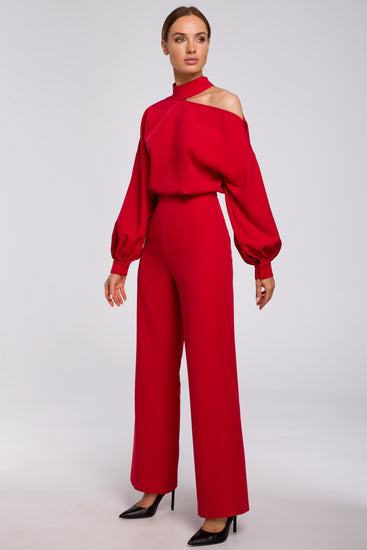 Wide Long Sleeve Jumpsuit with Cut-out Shoulder
