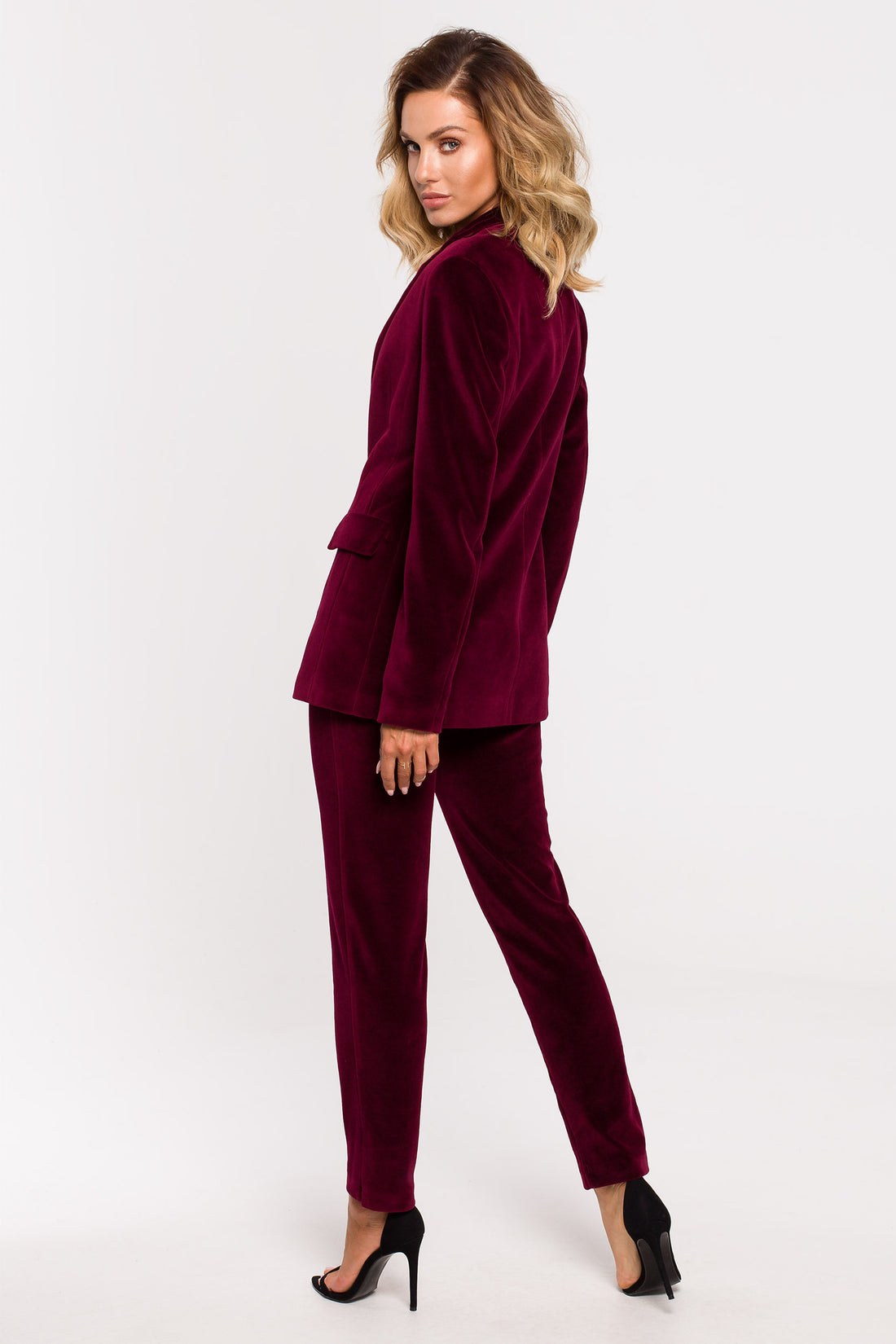 Wine-Red Velvet Single-Button Blazer Suit Separate