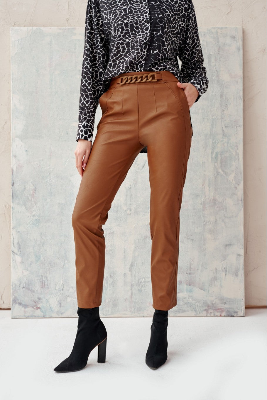 Camel Brown PU Leather Pants